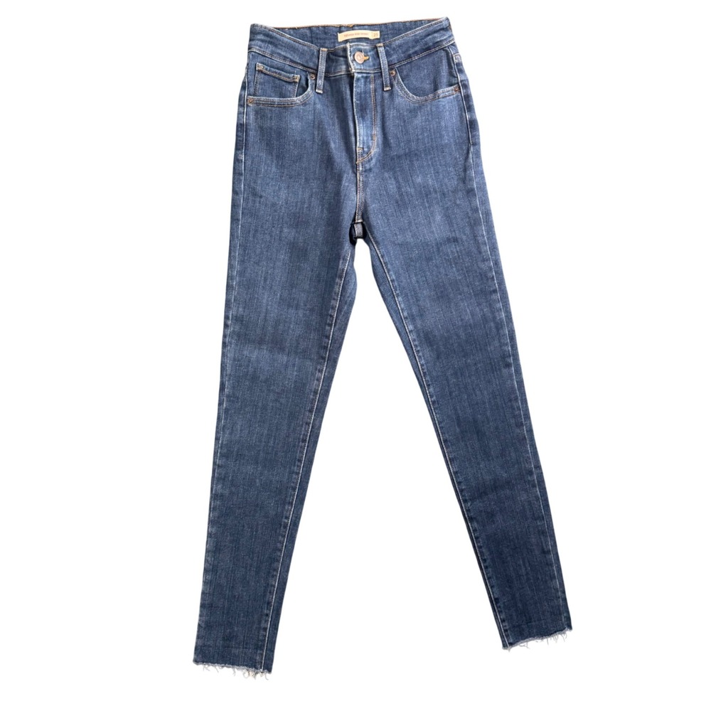 Levi's 721 Y2K High Rise Skinny Jeans Womens 25 Dark Wash Raw Hem Stretch